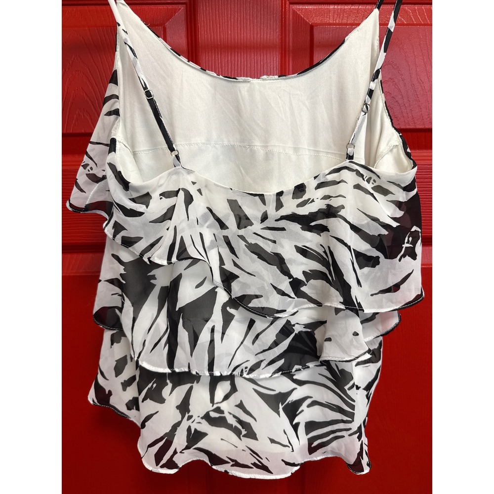 Sofia Vergara Black White Palm Print Tiered Ruffle Cami Top Small